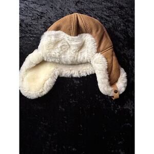 Victoria Leather Trapper Hat with Faux Fur Lining Aviator Bomber Style Cap